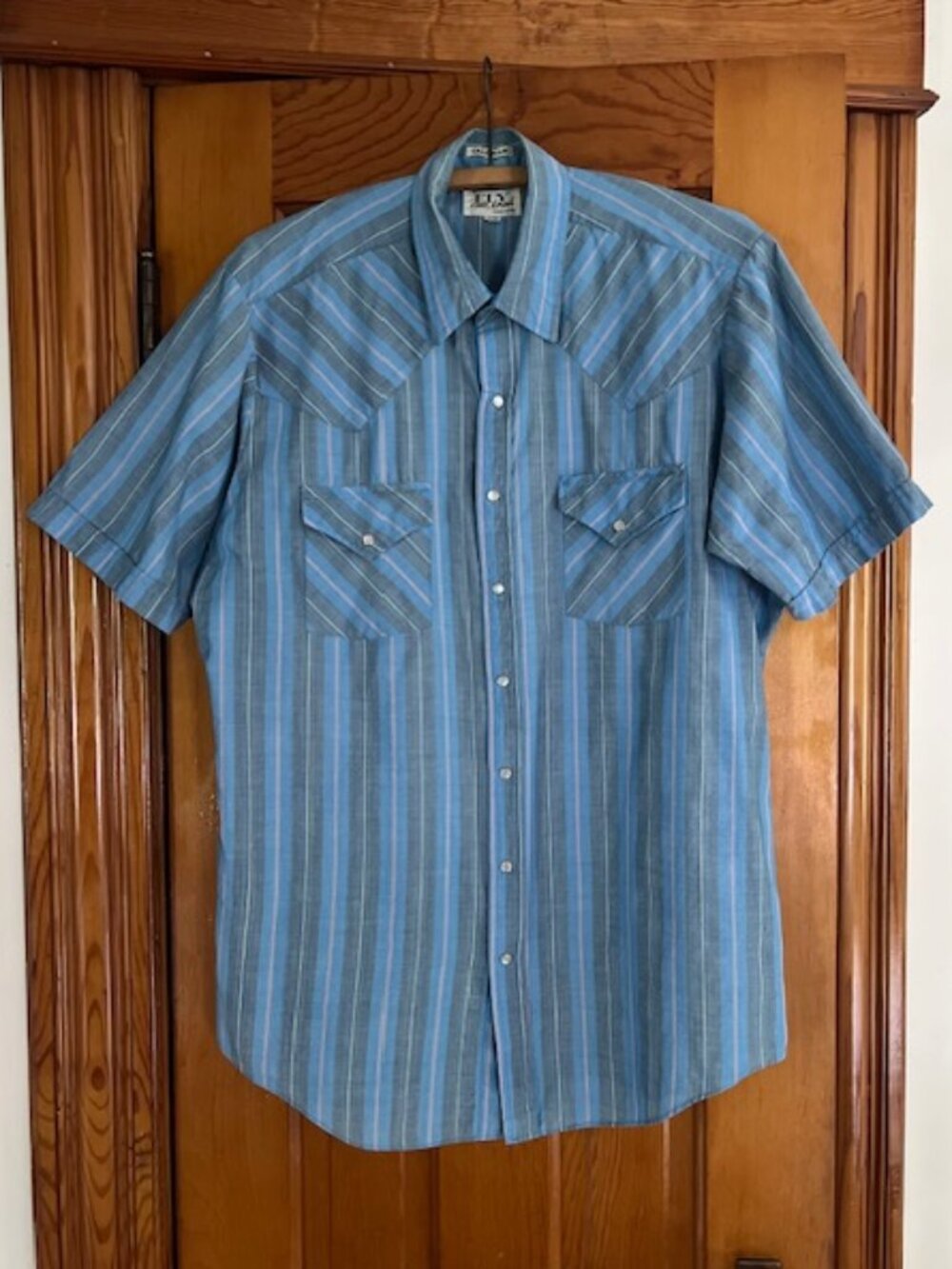 VINTAGE Ely Cattleman Pearl Snap Button Up Cowboy Western Striped Size LG-Tall